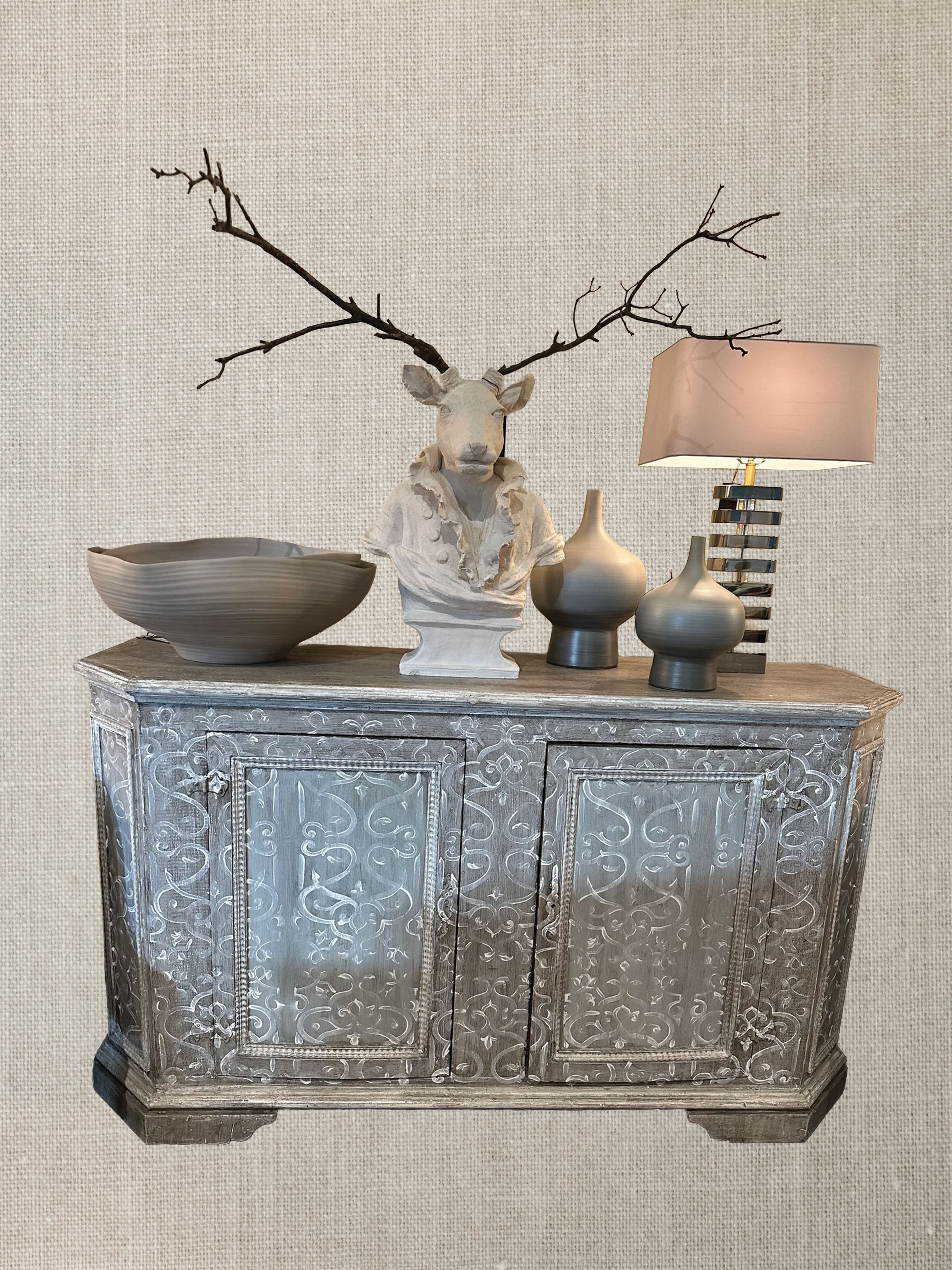 Italian Painted Gray Cabinet