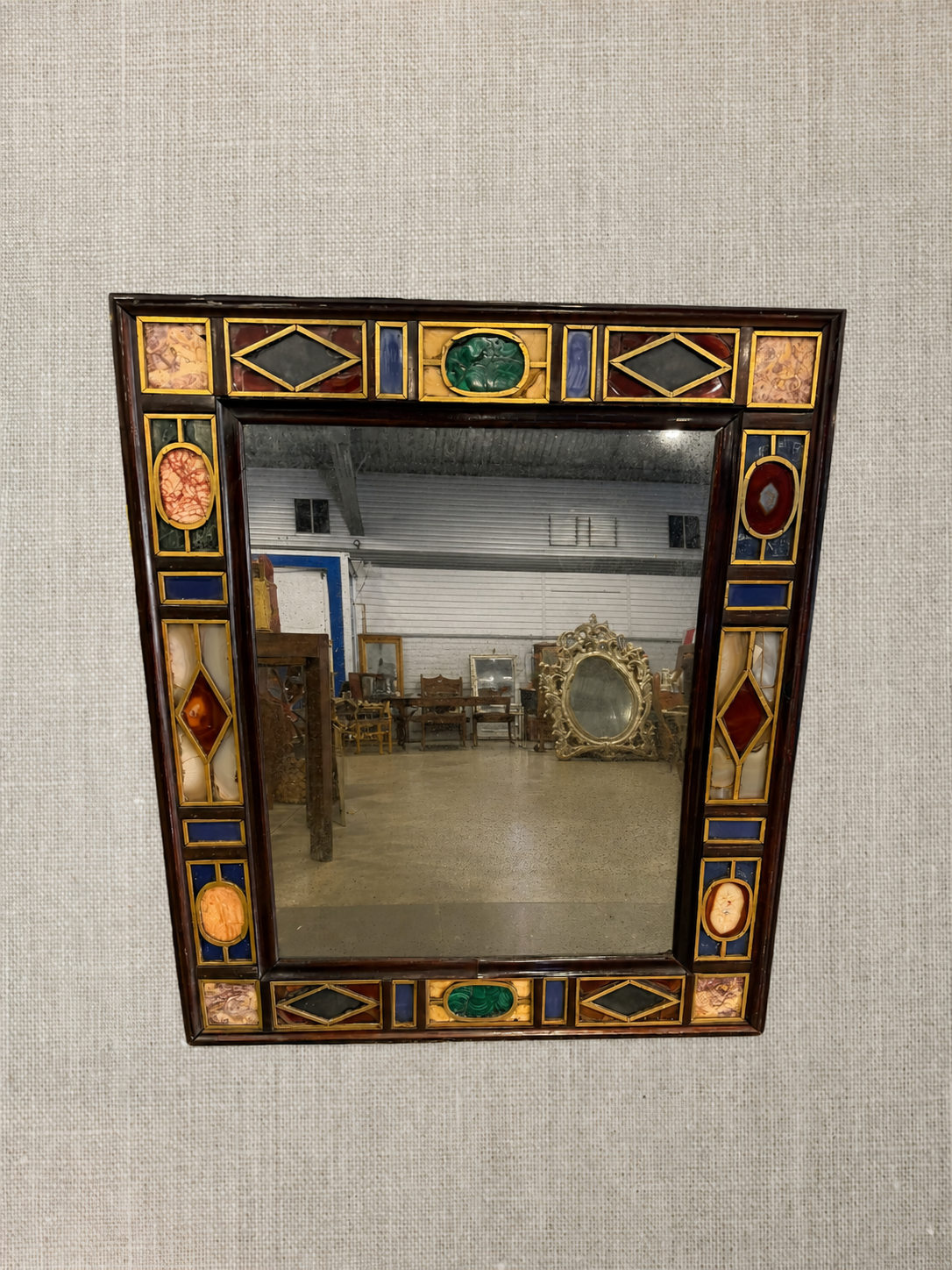 Italian Rare Stone Inlaid Mirror - 19th Century