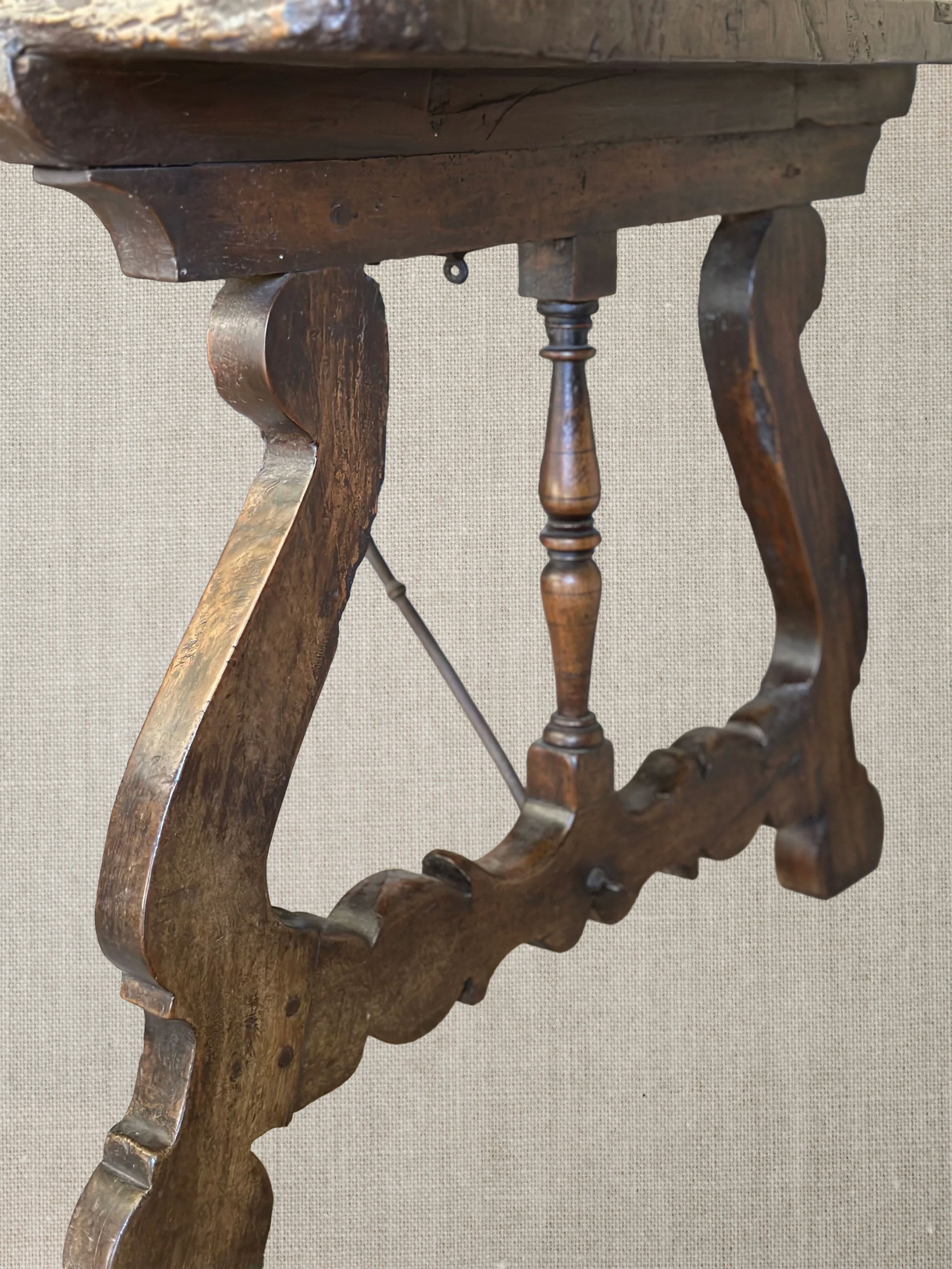 Italian Walnut Trestle Table With Iron Stretcher  c1780