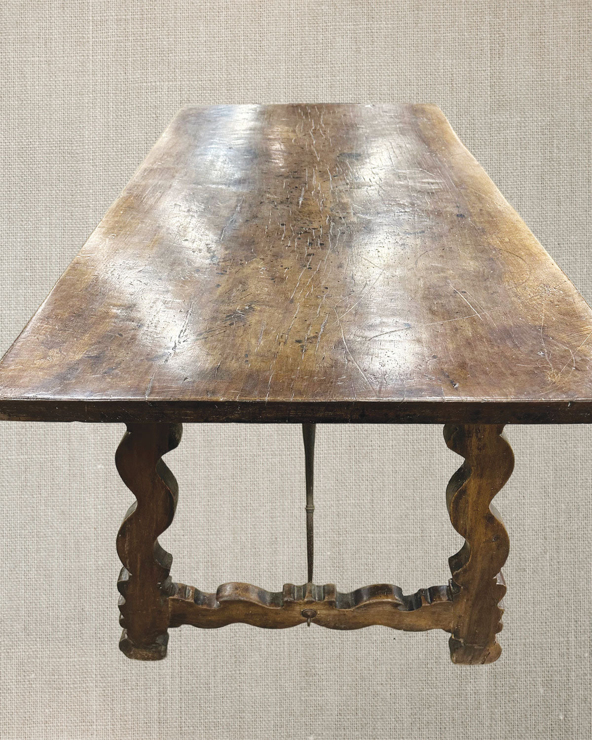 Italian Walnut Trestle Table With Iron Stretcher c1840
