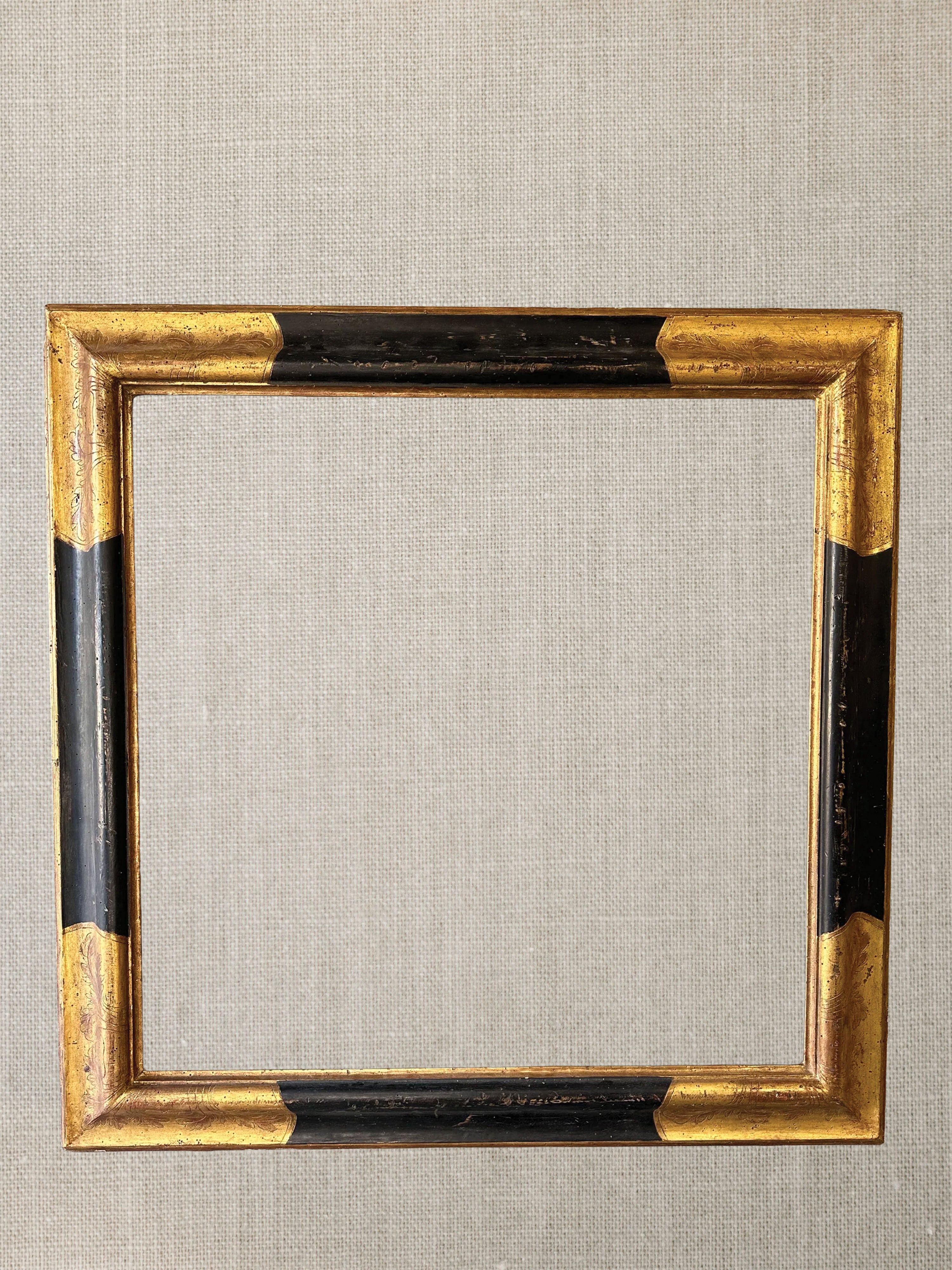 Italian Wooden Black and Gold  Square Gilt Mirror