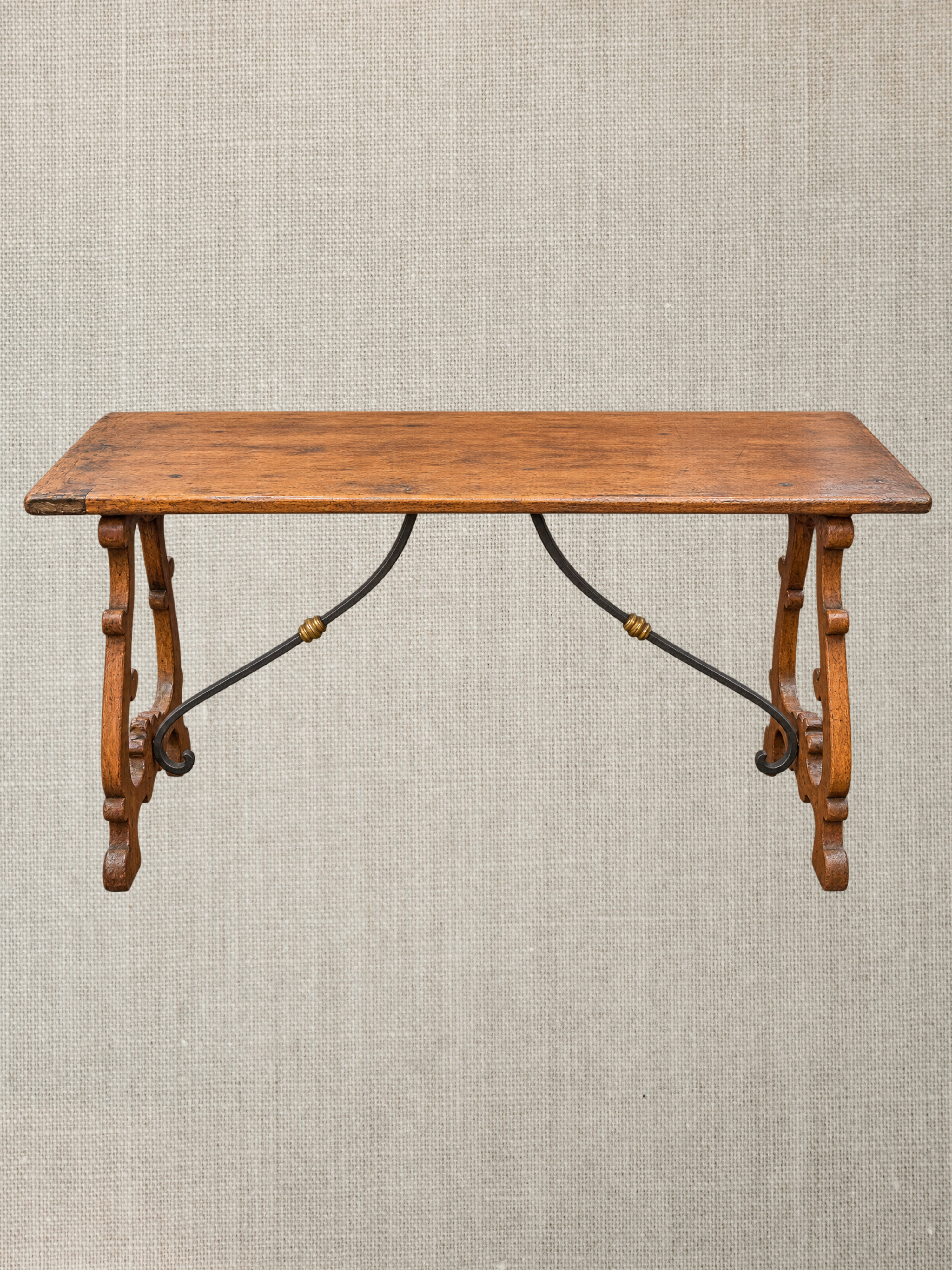 Italian Walnut Trestle Table With Iron Stretcher - 18th Century