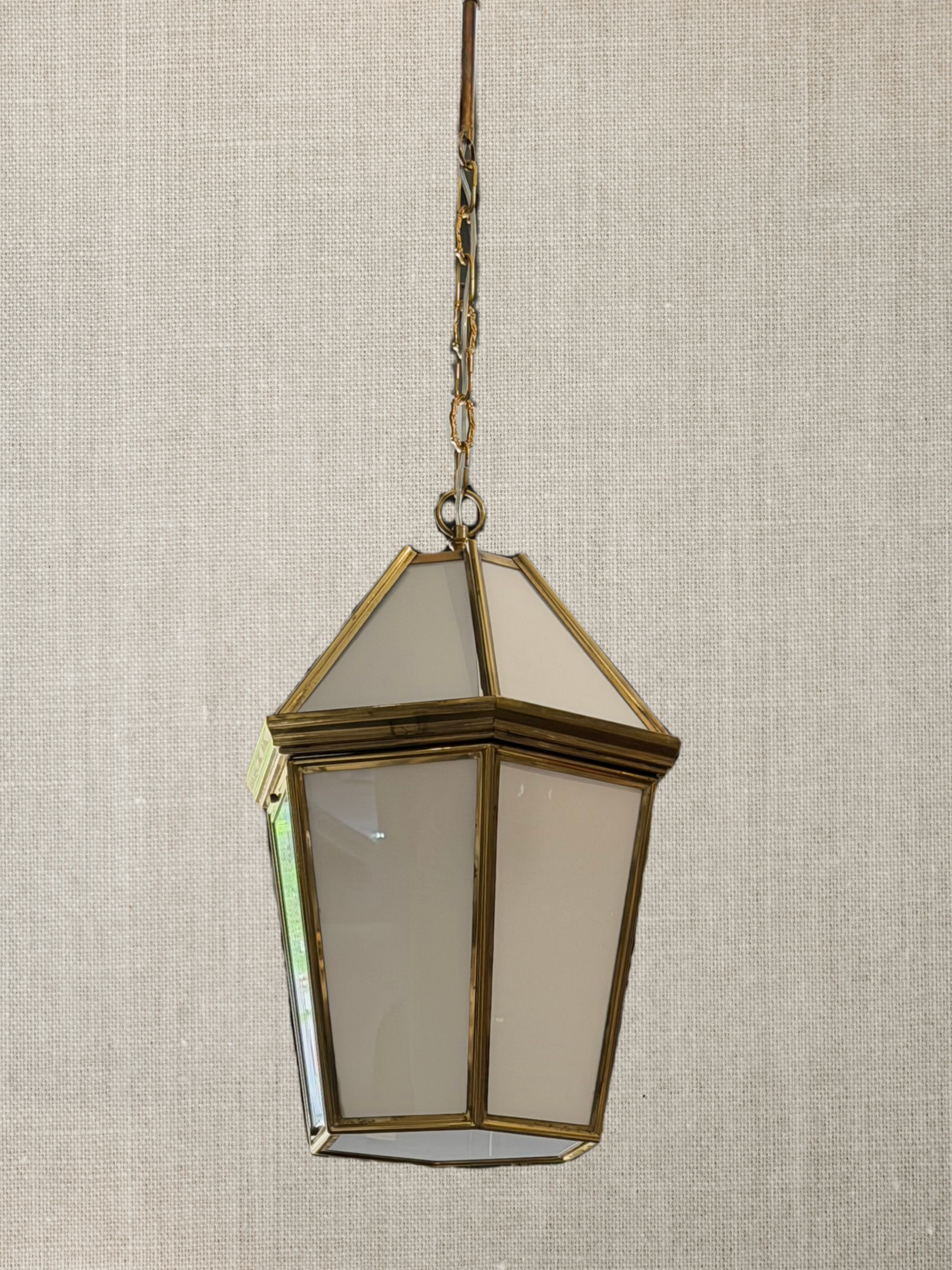 Midcentury Brass & Opaque Glass Lanterns - Italy
