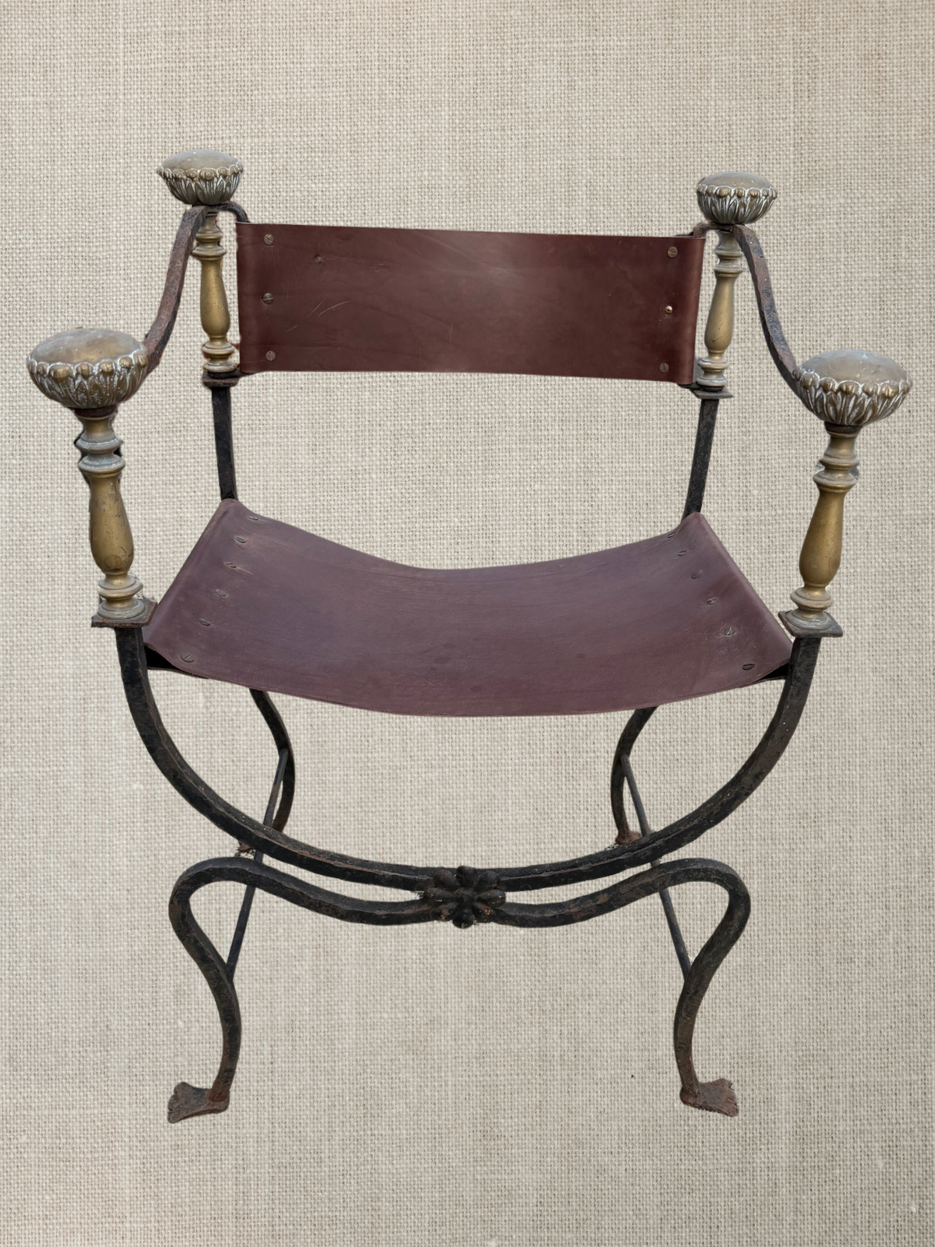 Napoleon III Iron, Bronze & Leather Armchair c1860