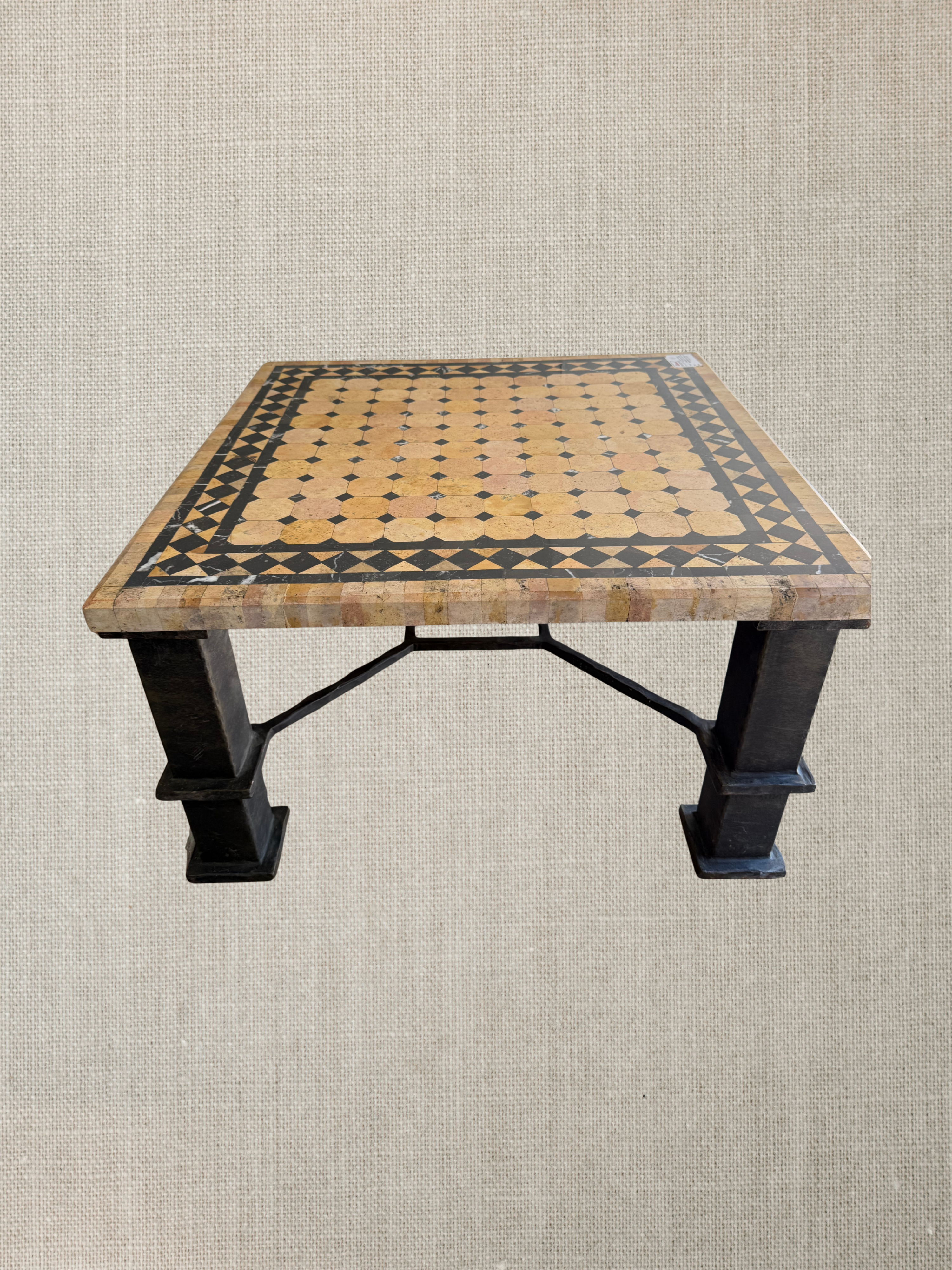 Pair Of Italian Marble Inlaid Iron Coffee Tables - Midcentury