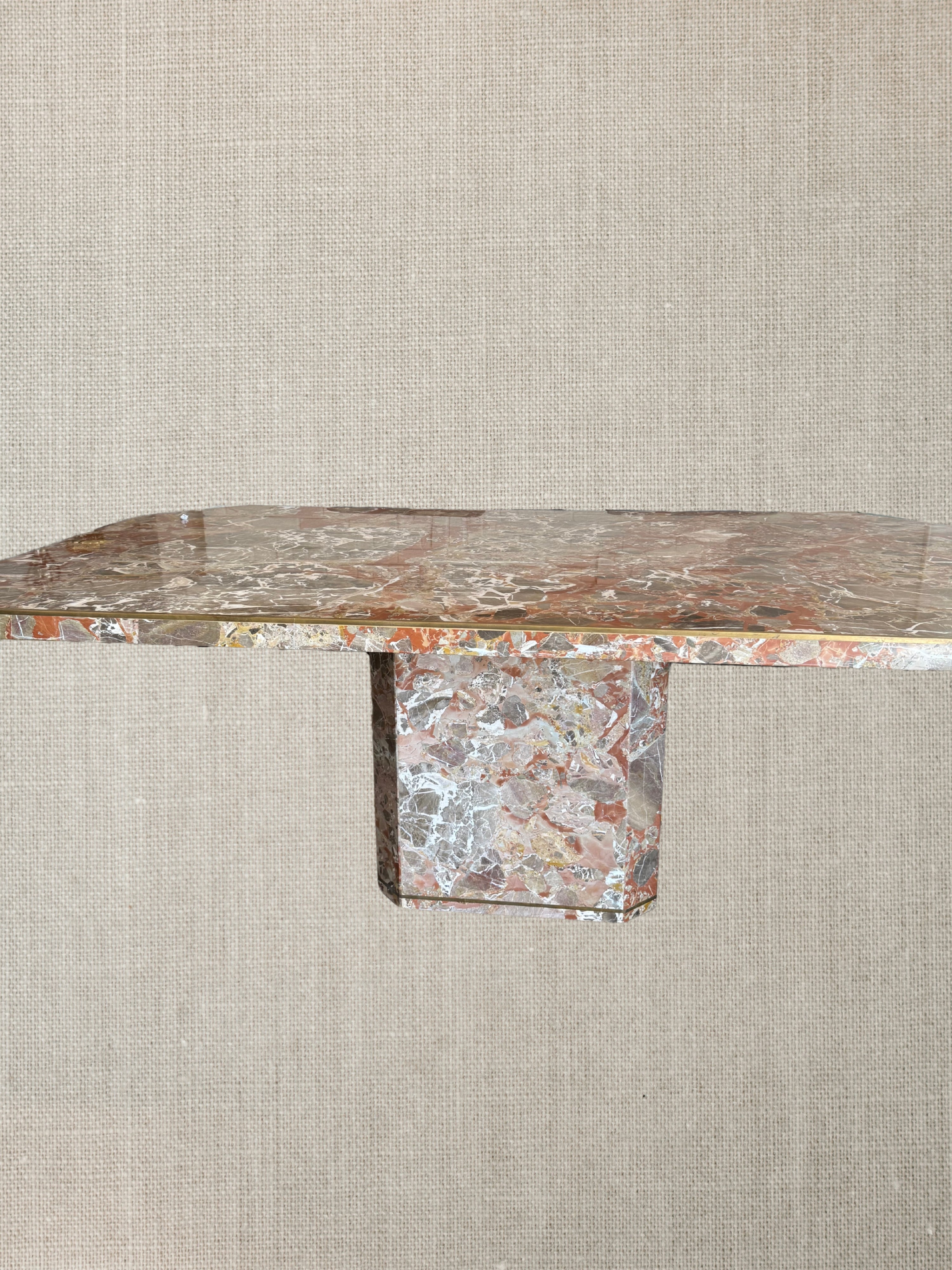 Rare Marble Italian Dining Table With Brass Inlay - Midcentury