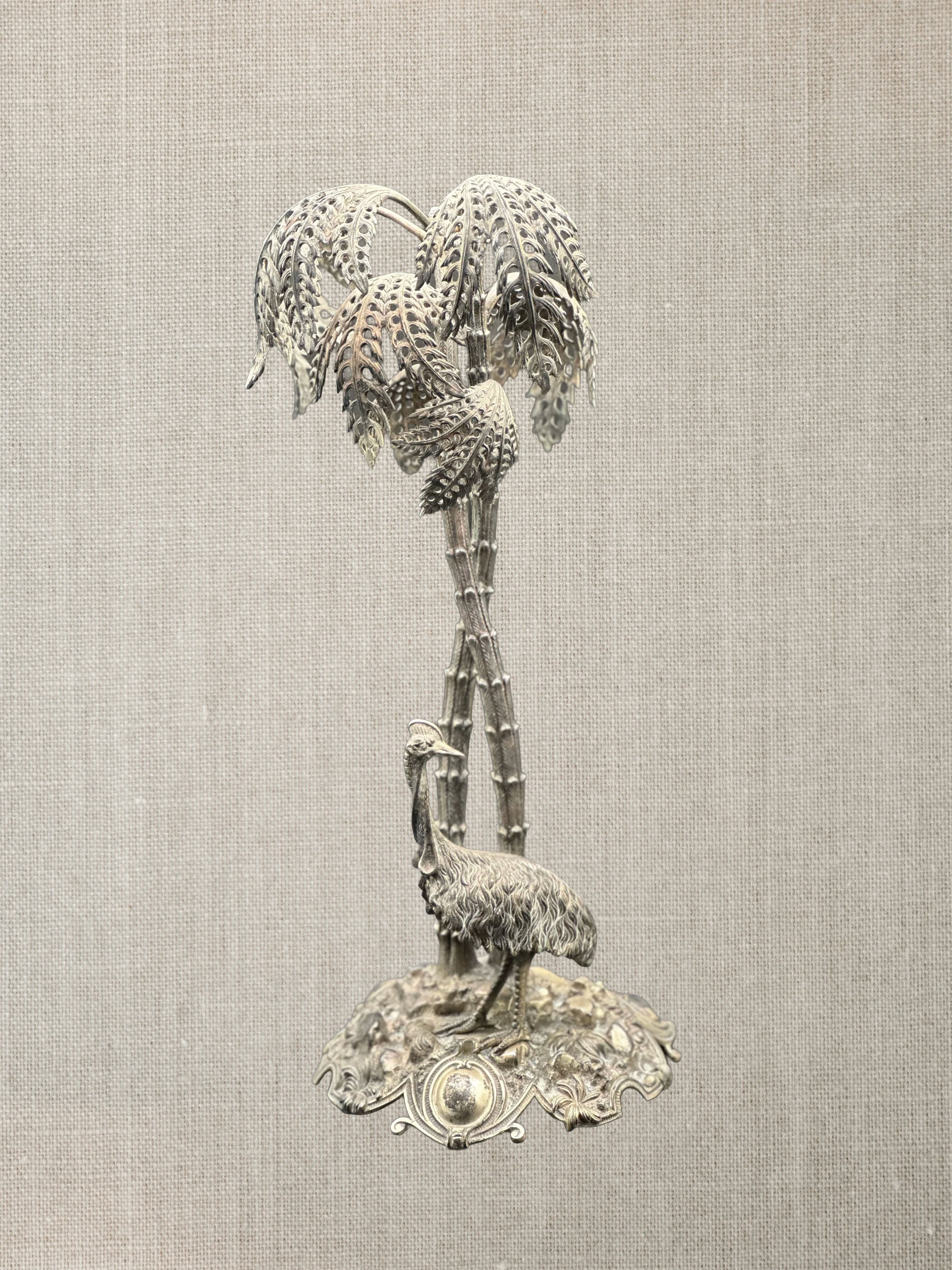 Silver Metal Palm Tree With Ostrich - Italian