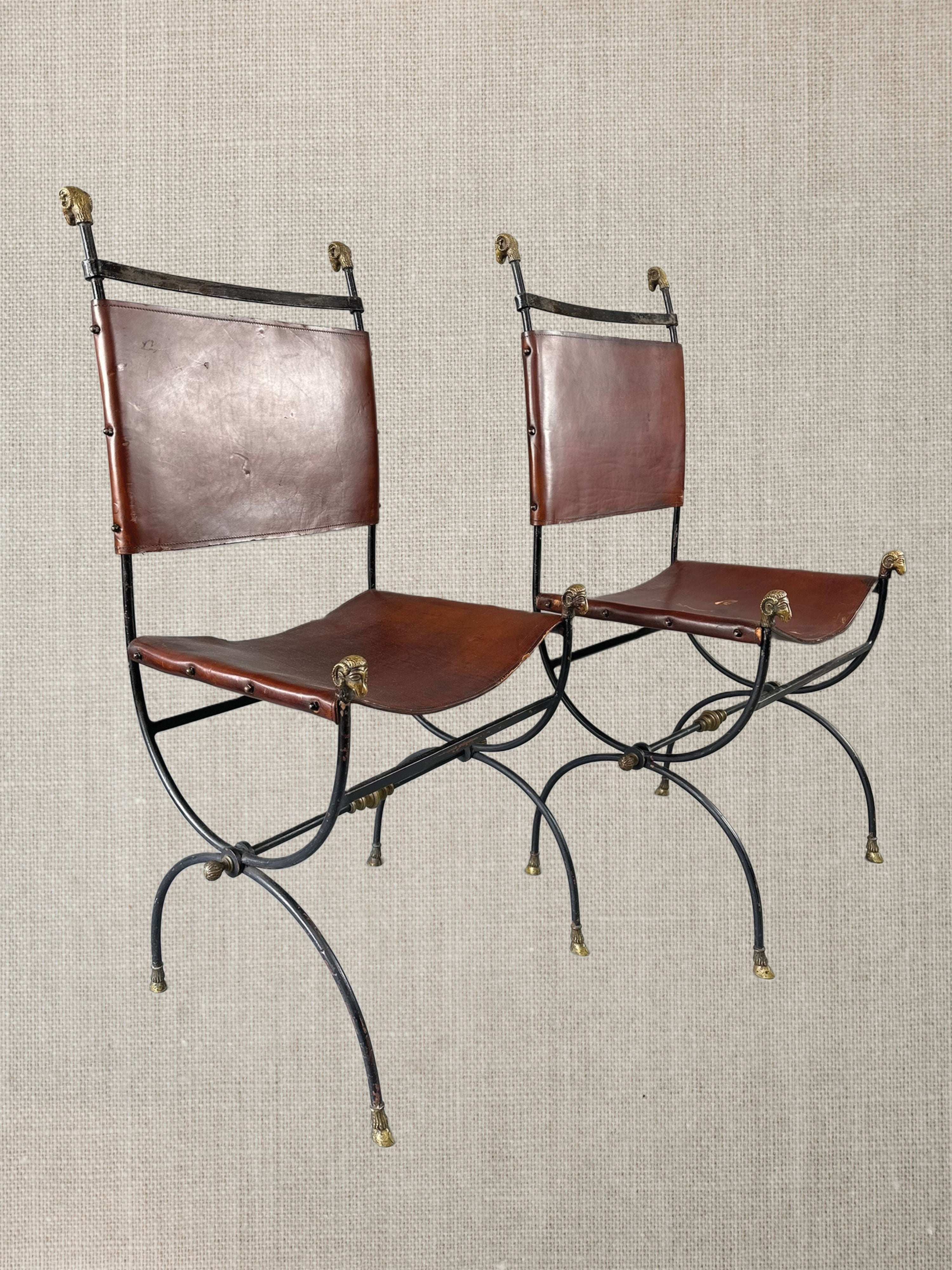 Spanish Bronze and Leather Chair - Ram Heads c1900