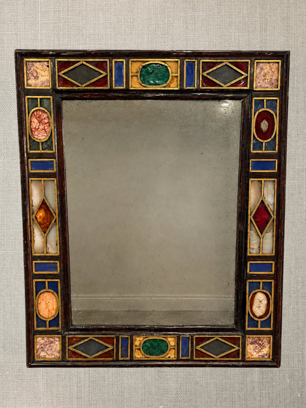Spanish Rare Stone Inlaid Mirror - 19th Century