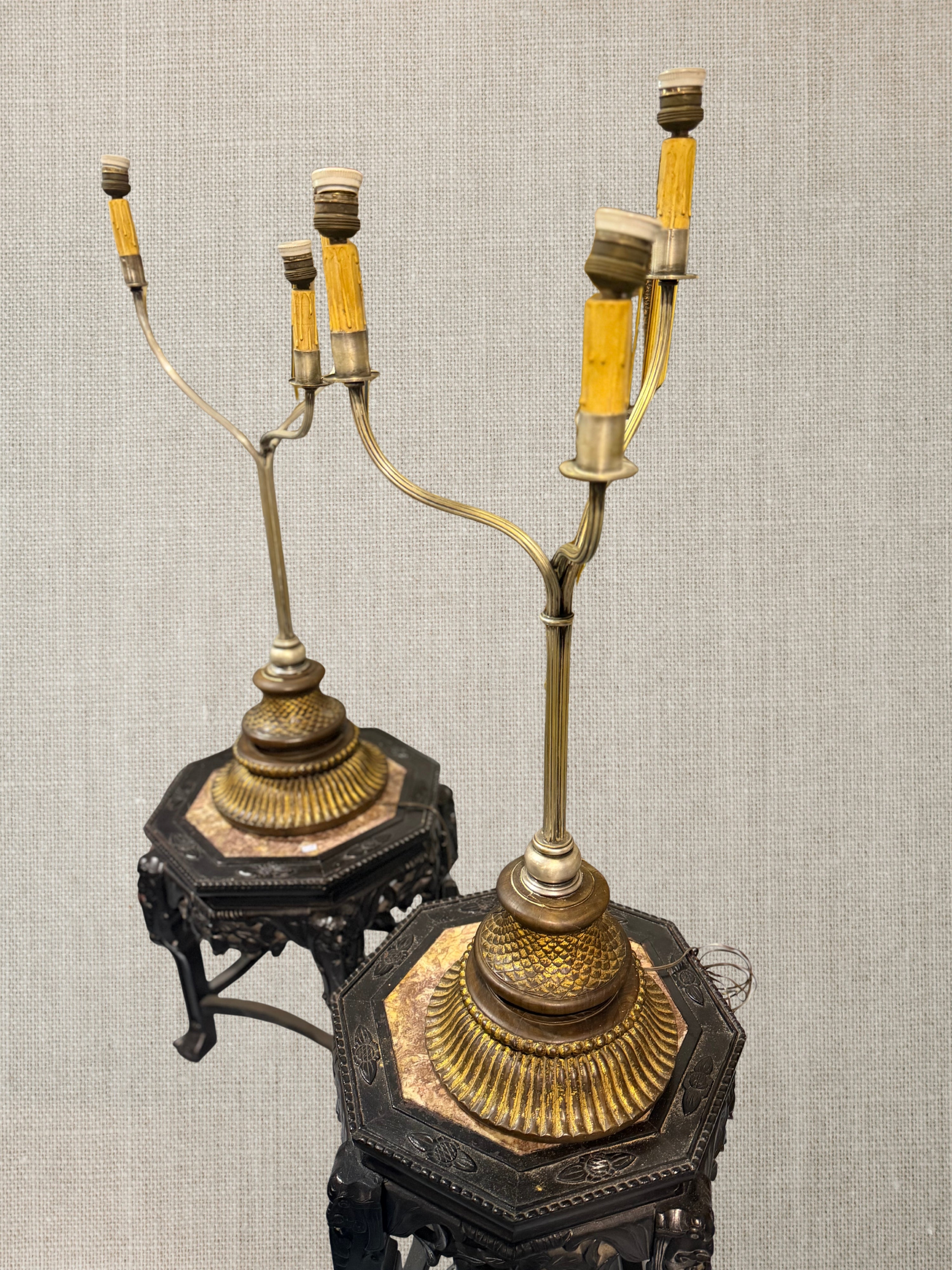 Spanish Three Armed Lamp With Marble Base 1920s
