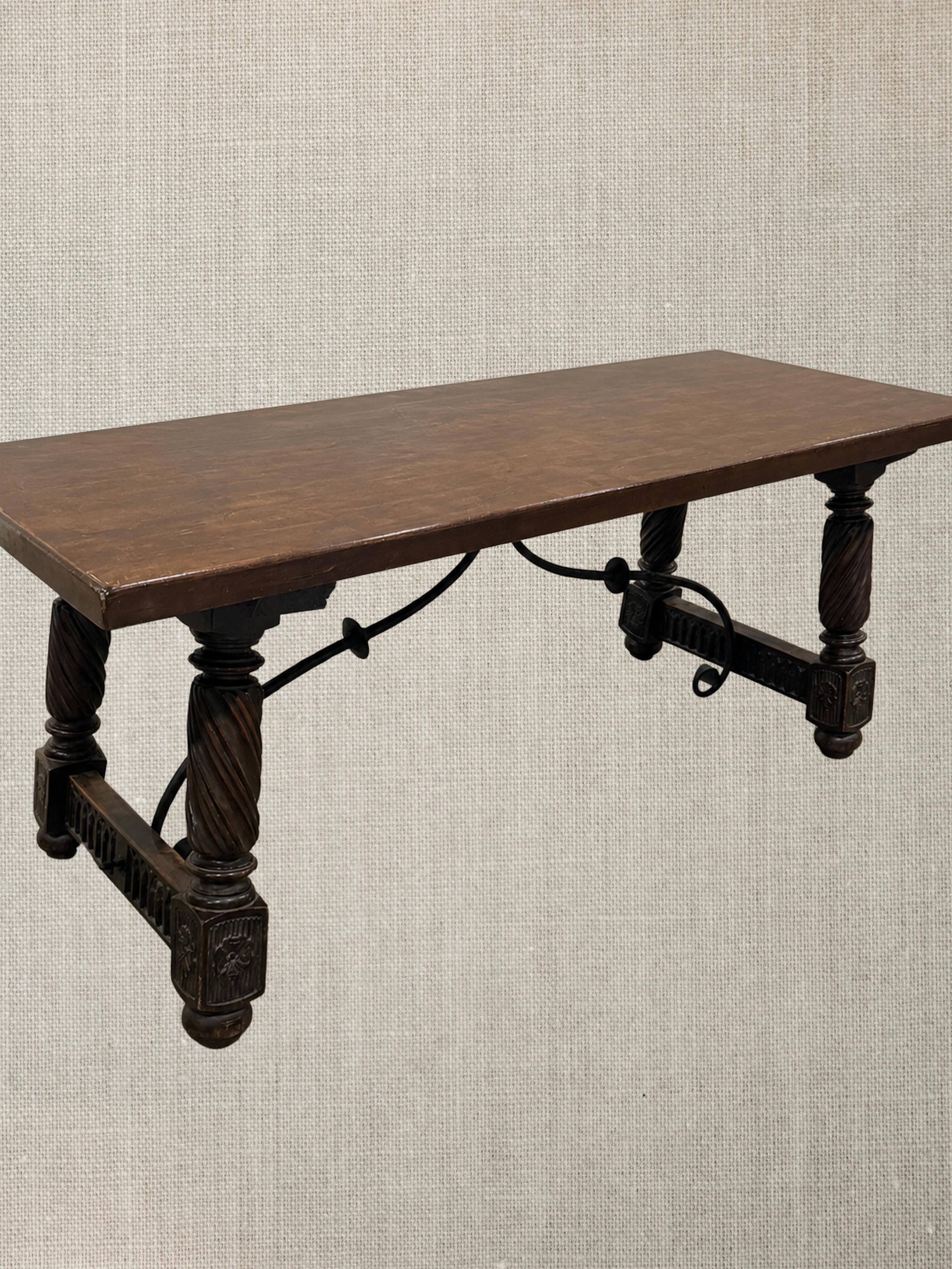 Spanish Trestle Table With Iron Stretcher -19th Century