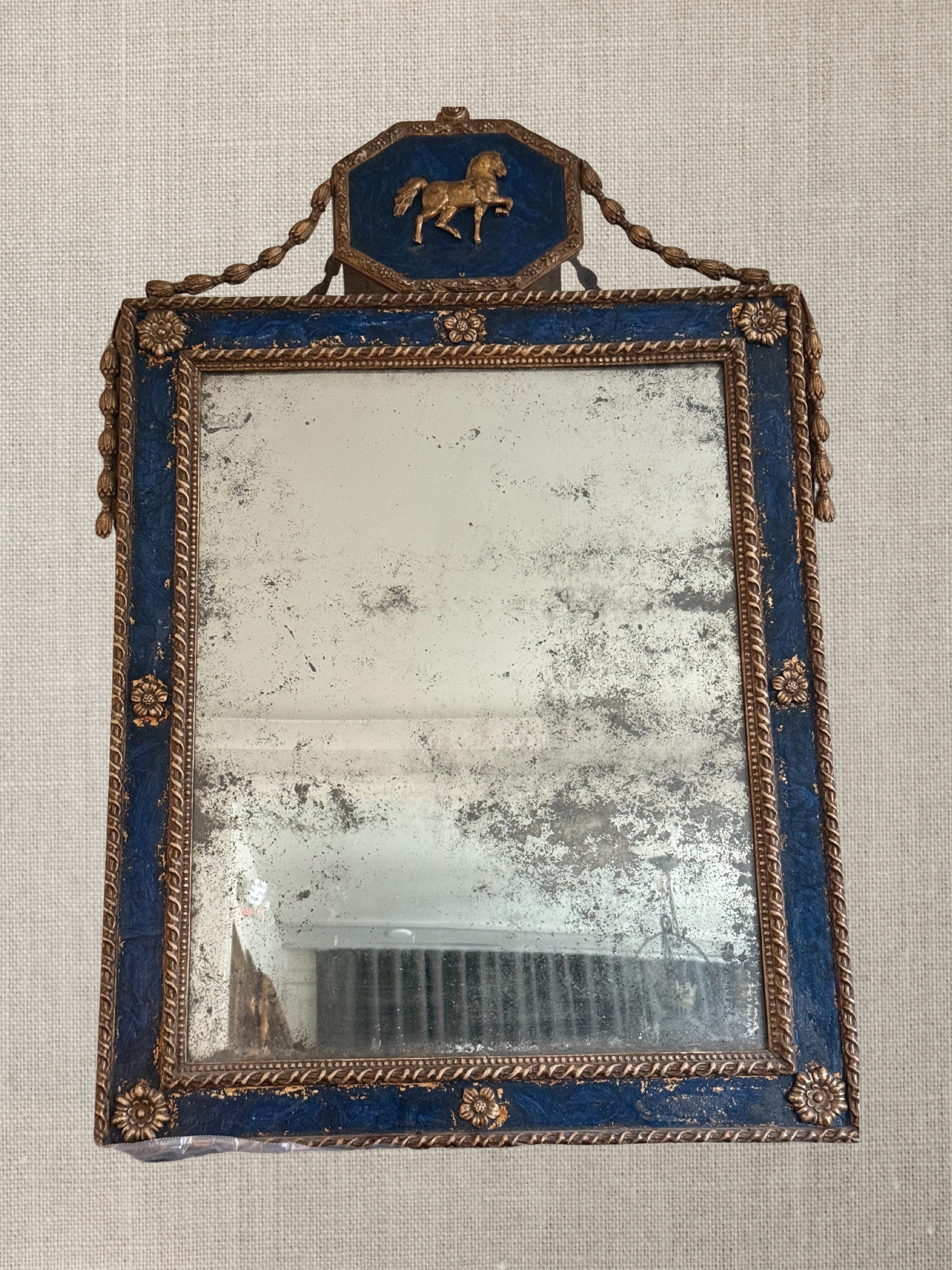 Venetian 18th Century Blue Mirror With Horse