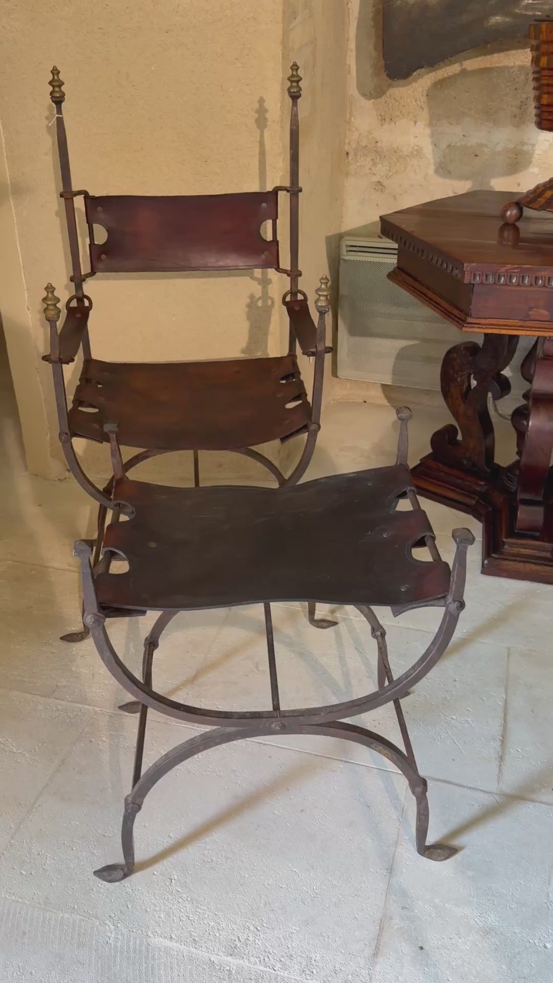 Load video: 18th Century Wrought Iron Chair &amp; Ottoman - France