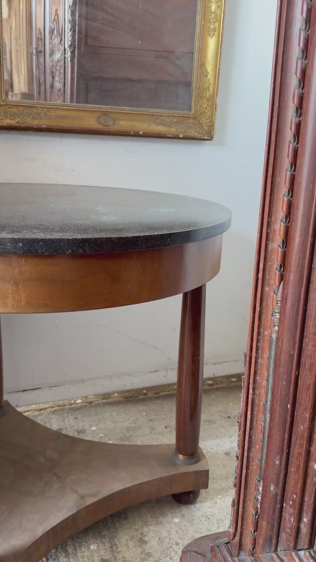 Load video: Mahogany Empire Marble Top Table - France c1840