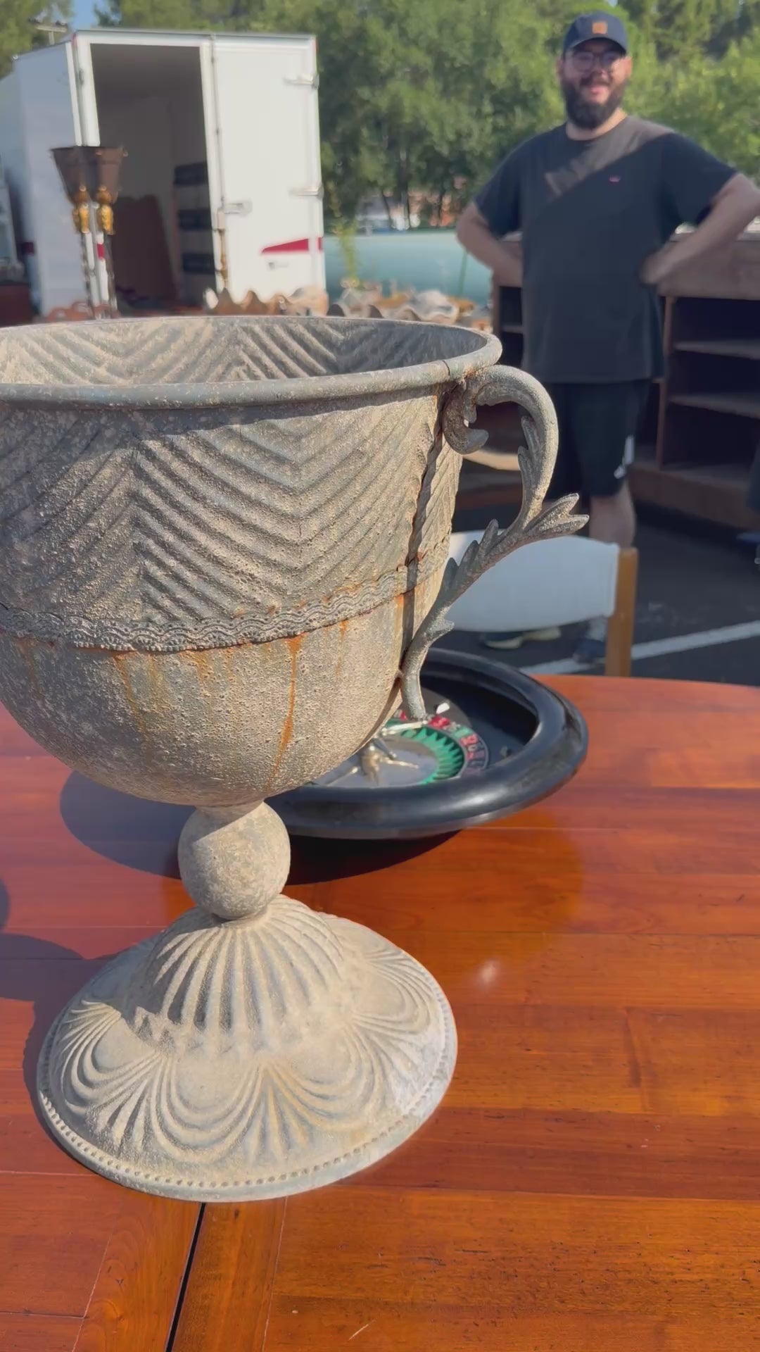 Load video: Metal Urns With Acanthus Leaf Arms - France