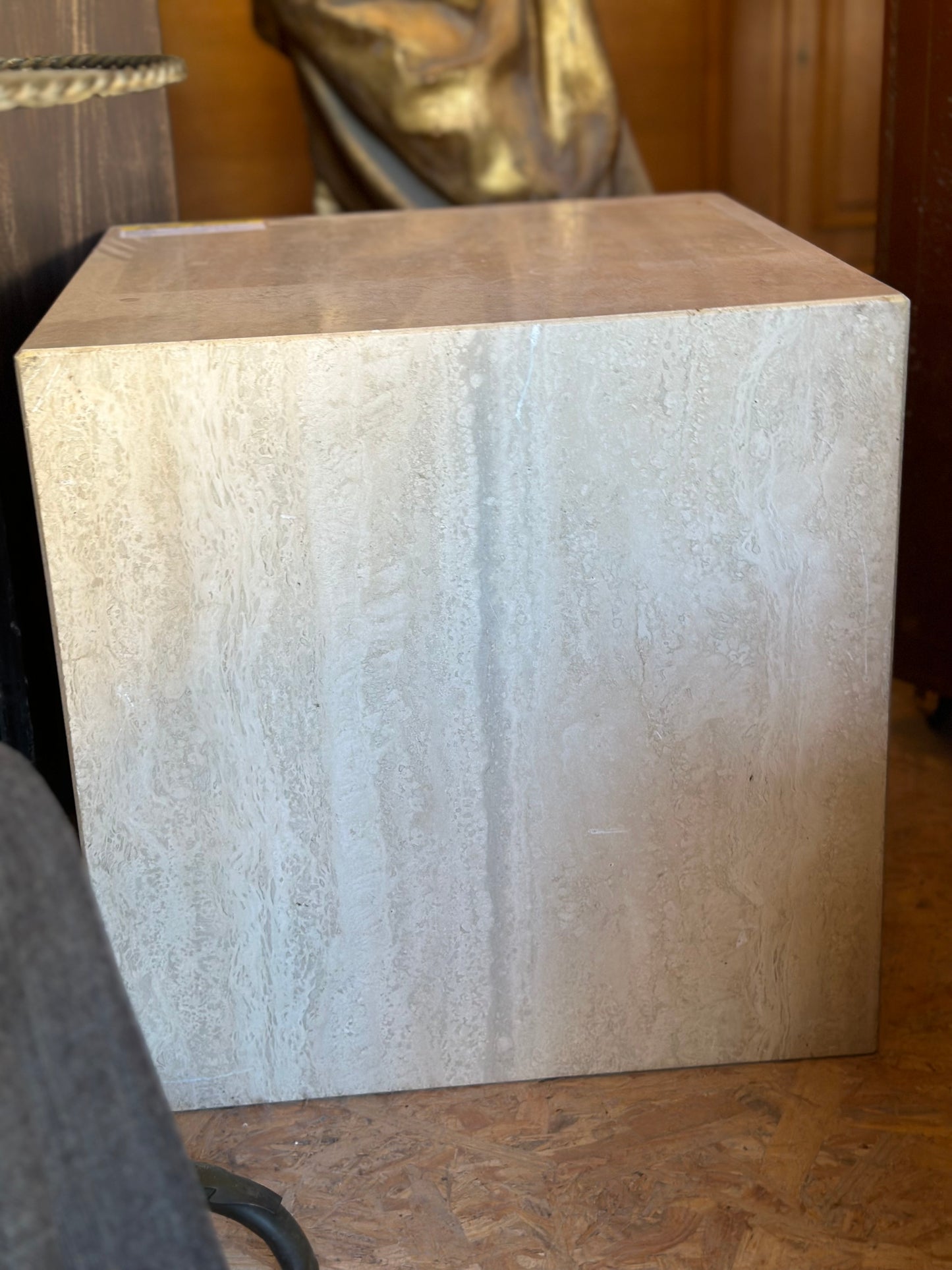 Travertine Solid Cube Side Tables - French