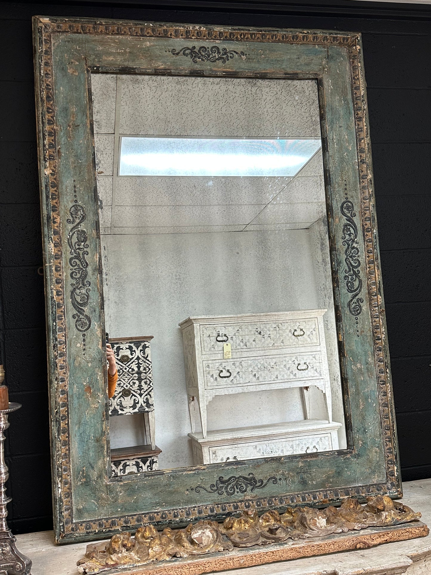Italian Carved Wooden Frame With  Antiqued Mirror 1800