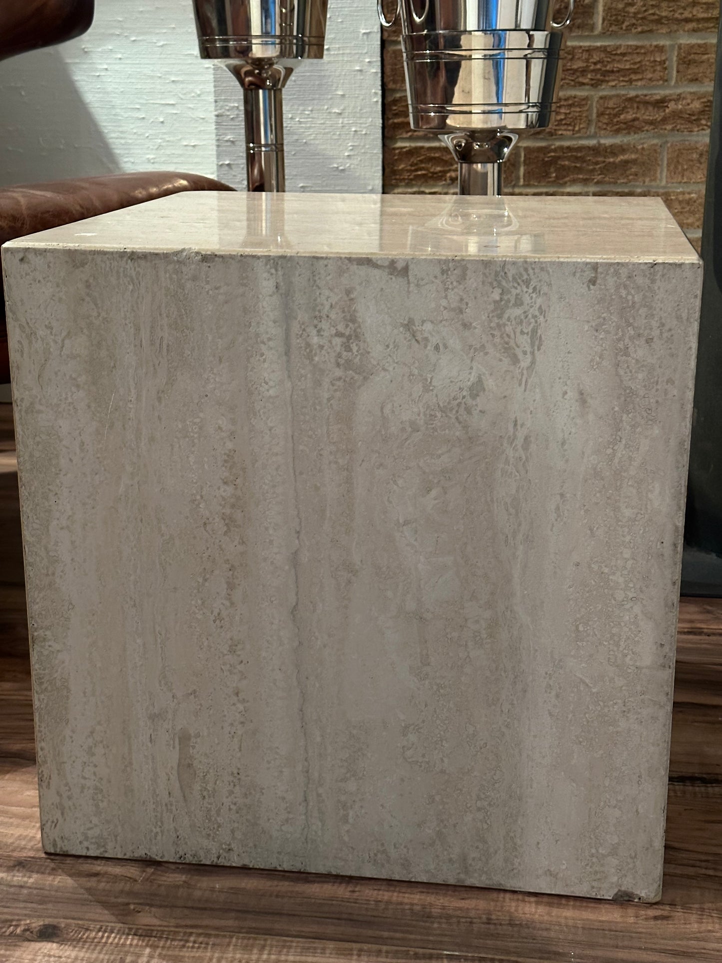 Travertine Solid Cube Side Tables - French